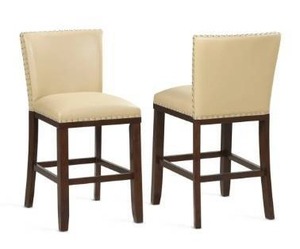 lot 18786 image: Toledo Wood and Faux Leather Bar Stools (Set of 2) by Greyson Living- Retail$239.99