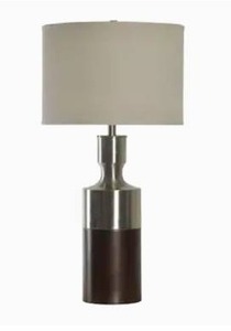 lot 18787 image: (Set of 2) StyleCraft Home Collection 32-in Brushed Steel with Bronze 3-Way Table Lamp with Fabric Shade
