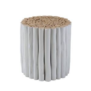 lot 18788 image: East At Mains Stanley White Round Teakwood Accent TableStool- Retail$114.00