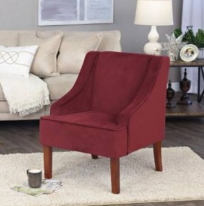 lot 18789 image: HomePop Swoop Arm Accent Chair in Berry Merlot Velvet