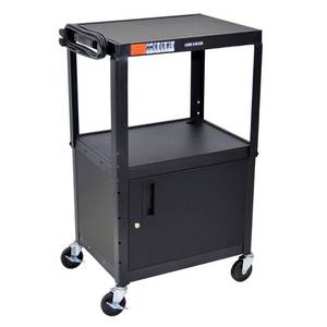 lot 18796 image: Luxor Steel Adjustable Height AV Cart with Cabinet