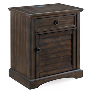 lot 18798 image: Leick Home Favorite Finds 28 in. Rich Walnut Burnished Night StandSide Table Cabinet with Drawer and Top ACUSB Charging