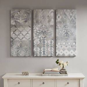 lot 18802 image: Madison Park Watercolor Ikat Taupe Natural Gel Coat Canvas (Set of 3)- Retail$78.19