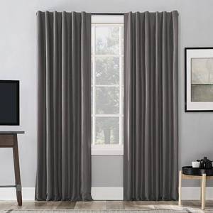 lot 18818 image: (Set of 2) 63x50 Evelina Faux Dupioni Silk Thermal Extreme 100% Blackout Back Tab Curtain Panel Gray - Sun Zero