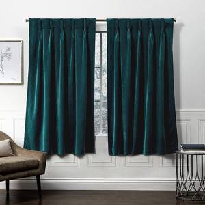 lot 18821 image: 63x54 Velvet Pinch Pleated Light Filtering Window Curtain Panels Teal - Exclusive Home