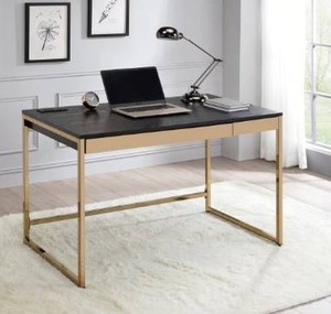 lot 18825 image: Furniture of America Arthur Modern Copper Tone 2-drawer Desk - Black and Copper