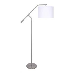lot 18831 image: Brushed Nickel- 62.5 Metal Task Floor Lamp with Slim-Line Angular Design & Linen Drum Shade- Retail$118.49