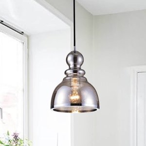lot 18846 image: Alita Antique Black Pendant with Smoked Bubble Glass and Chrome Edge