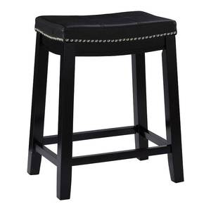 lot 18858 image: Claridge Leather Saddle 26 Counter Height Barstool Black - Linon