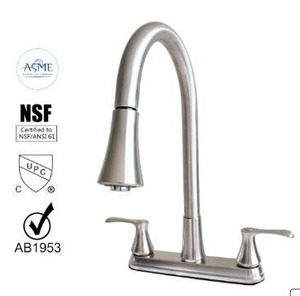 lot 18863 image: WMF-8201ZNL-BN - Hybrid Metal Deck Kitchen Sink Faucet Double Handle with Pull Down Sprayer Double Washerless Cart (BN Finish)
