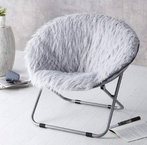 lot 18889 image: Faux Fur Moon Chair - Glacier Gray