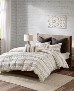lot 18905 image: 3pc FullQueen Rhea Cotton Comforter Mini Set IvoryCharcoal
