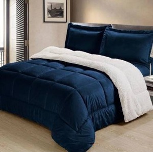 lot 18907 image: King Navy Ultimate Luxury Reversible Micromink and Sherpa King Bedding Comforter Set Bedding