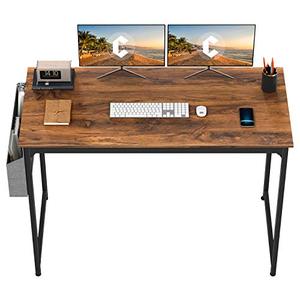 lot 8489 image: CubiCubi Study Computer Desk 47 Home Office Writing Small Desk, Modern Simple Style PC Table, Black Metal Frame, Deep Brown