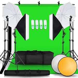 lot 8500 image: SH 2.6M x 3M8.5ft x 10ft Background Support System and 4 x 85W 5500K Bulbs, Umbrellas Softbox Continuous Lighting Kit for Photo Studio
