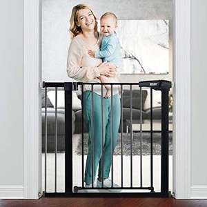 lot 8509 image: RONBEI Baby Gate for Stairs and Doorways, 35  - 37.8   29.53  - 32.28  Auto Close Indoor Safety Gates for Kids  Dogs, Easy Walk Thru Metal Child Gate with 5.5  Extension, 4 Mounting Kit