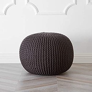 lot 8519 image: Urban Shop Round Knit Pouf - Hand Woven Cotton Brown