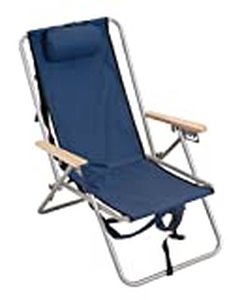 lot 8521 image: High Back Steel Backpack Beach Chair by WearEver - Blue