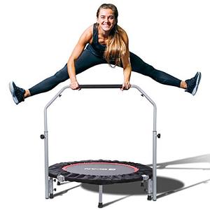 lot 8524 image: BCAN 40 Foldable Mini Trampoline, Fitness Rebounder with Adjustable Foam Handle, Exercise Trampoline for Adults IndoorGarden Workout Max Load 330lbs