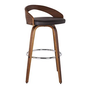 lot 8530 image: Armen Living Sonia Multi Color Options Faux Leather Swivel Kitchen Barstool With Walnut Wood Finish and Chrome Footrest, 26 Counter Height, Brown,LCSOBABRWA26