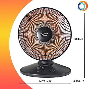 lot 8539 image: Comfort Zone CZ998 Electric Oscillating Radiant Dish Heater with Adjustable Tilt, Black