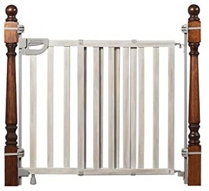 lot 8542 image: Summer Wood Banister And Stair Safety Baby Gate, Birch Stain W Gray Accents