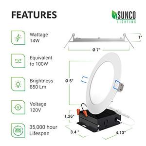lot 8550 image: Sunco Lighting 11 Pack 6 Inch Slim LED Downlight with Junction Box, 14W100W, 850 LM, Dimmable, 6000K Daylight Deluxe, Recessed Jbox Fixture, IC Rated, Simple Retrofit Installation - ETL