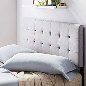 lot 8557 image: Lucid Square Tufted Mid Rise Adjustable Height Headboard, Kingcal King, Stone