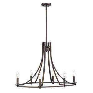 lot 2482 image: Emliviar 6-Light Large Wagon Wheel Chandelier, Vintage Farmhouse Pendant Light in Oil Rubbed Bronze Finish, 010-6 ORB