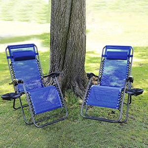 lot 2486 image: iMounTEK Set of 2 Adjustable Zero-Gravity Reclining Outdoor Lounge Chairs with Pillows & Cup Holder Side Tray, Supports 330lbs, for Patio, Porch, Deck, Poolside, Beach, Lawn, Yard