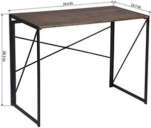 lot 2490 image: Writing Computer Desk 39 Modern Simple Study Desk Industrial Style Folding Laptop Table for Home Office Notebook Desk Brown Desktop Black Frame