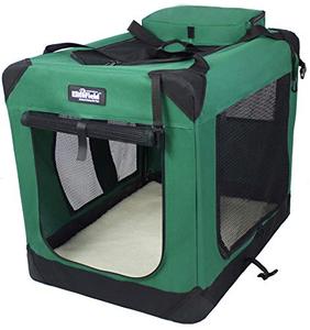 lot 2505 image: EliteField 3-Door Folding Soft Dog Crate, Indoor & Outdoor Pet Home,  (42 L x 28 W x 32 H, Green)