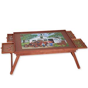 lot 2522 image: Bits and Pieces - Jumbo 1500 pc Wooden Puzzle Plateau Lounger w 4 Storage Drawers - Folding Jigsaw Puzzle Table
