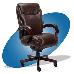 lot 2546 image: La-Z-Boy Hyland Executive Office Chair with AIR Technology, Adjustable High Back Ergonomic Lumbar Support, Bonded Leather, Brown with Mahogany Wood Finish