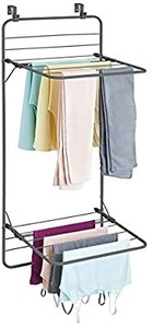 lot 2553 image: mDesign Over Door Foldable Laundry Drying Rack - Compact, Portable, and Collapsible for Storage - Double Shelf - Graphite Gray