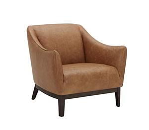 lot 2557 image: Amazon Brand  Rivet Bayard Contemporary Leather Accent Chair with Curved Armrests, 33.5W, Cognac