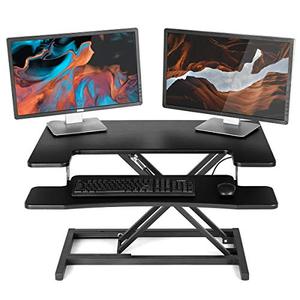 lot 2561 image: Standing Desk Converter - Aludest 36 Height Adjustable Stand Up Desk Riser, Black Home Office Desk for Dual Monitors and Laptop