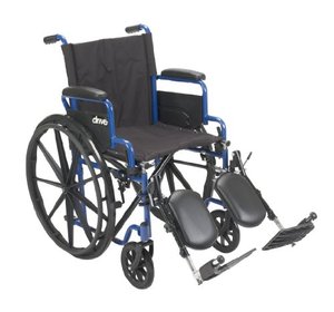 lot 2562 image: Drive Medical BLS18FBD-ELR Blue Streak Wheelchair with Flip Back Desk Arms, Elevating Leg Rests, 18 Inch Seat