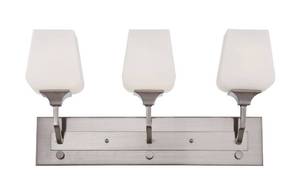lot 2606 image: Three Light Brushed Nickel Frosted White Glass Vanity