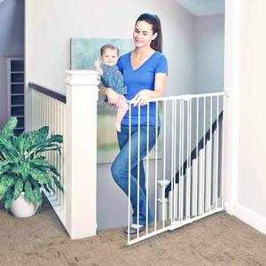 lot 8543 image: North States Tall Easy Swing and Lock Stairway Gate - Linen