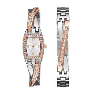 lot 29845 image: Geneva Womens Rose Gold and Silver-Tone Bangle Watch Boxed Set