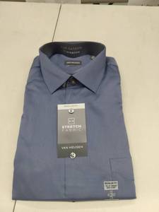 lot 35008 image: Mens Van Heusen Regular-Fit Lux Sateen Stretch Dress Shirt, Size 17-3435, Glacier