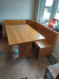 lot 6580 image: Oak Breakfast Nook Table with Benches