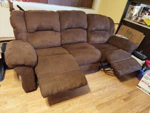 lot 6582 image: Brown Microfiber Reclining Sofa