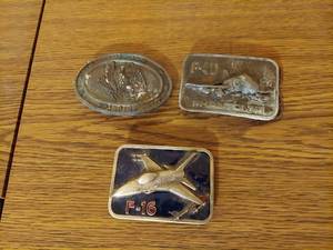 lot 6598 image: Limited Edition F-16 Belt Buckle and 2 Other Belt Buckles