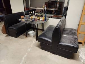 lot 7291 image: Glass Top Table and 2 Booth Seats (1 Single and 1 Double) - In Basement