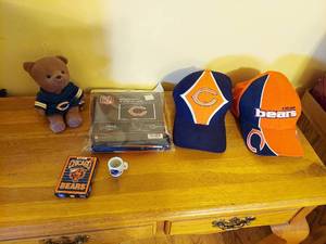 lot 7315 image: Chicago Bears Items - Hats, Flag, Bear and Cards