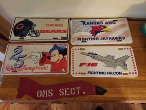 lot 7333 image: Car Tags and Metal Airplane Decor