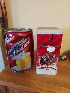 lot 7343 image: Budweiser Pony Keg and Holiday Tin - Unopened