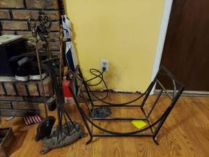 lot 7392 image: Fireplace Tools and Log Holder